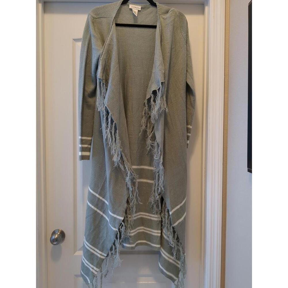 CW Classics Long Fringe Sweater Cardigan Long  Sleeve Size M 100% Acrylic Boho
